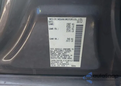 2013 Nissan Altima 3.5 S z USA, uszkodzony, nr VIN 1N4BL3AP2DC155852
